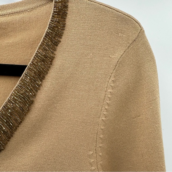 NWT INC International Concepts Gold Tan Holiday Sweater Gold Beading on V Neck - Picture 5 of 13